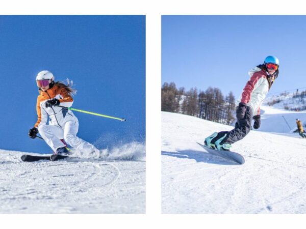 les serre chevalier activites phares en hiver : une skieuse et une snowboardeuse sur la neige.